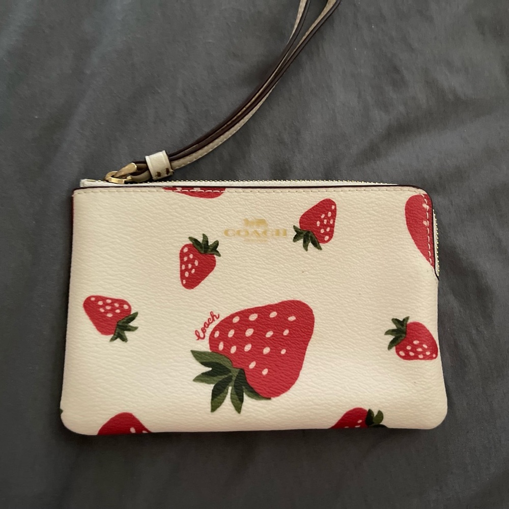Coach Cream and Red Strawberry Wristlet